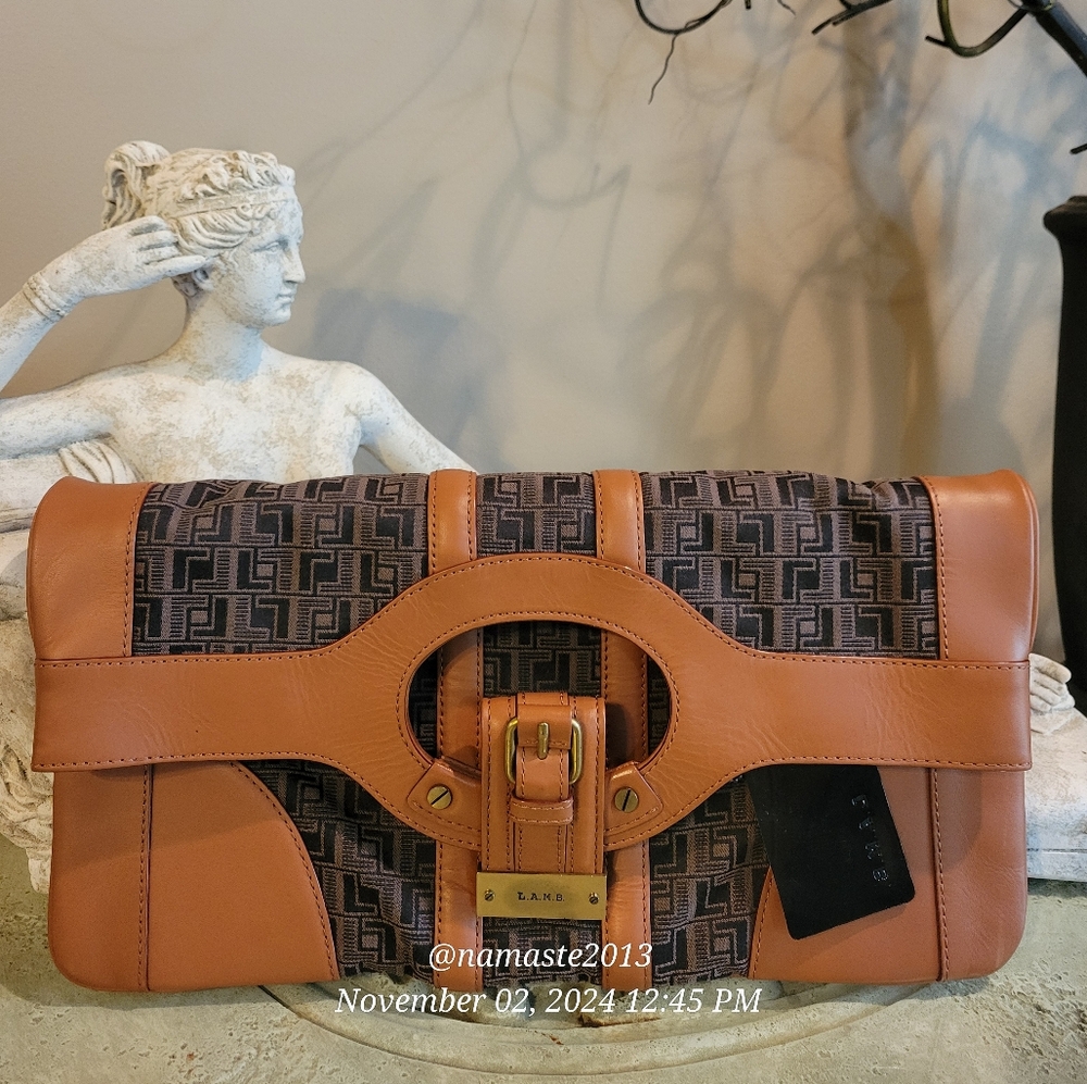 L.A.M.B. Gwen Stefani Brimley Clutch Signature Jacquard Leather Designer #55
